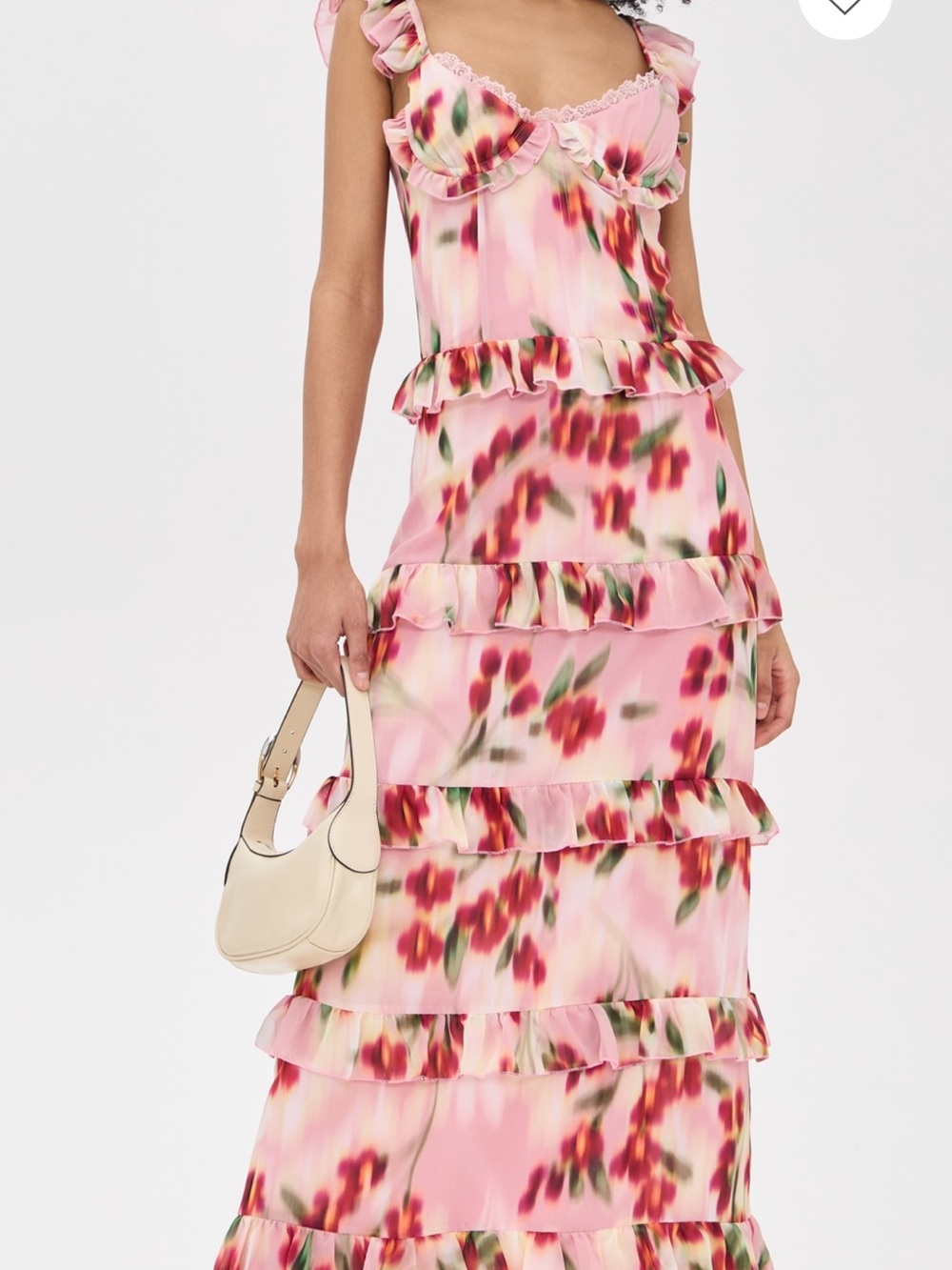 Pink Floral Ruffle-Tier Maxi Dress with Ruffled Straps